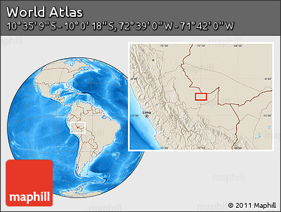 Shaded Relief Location Map of the Area around 10° 17' 43" S, 72° 10' 30" W