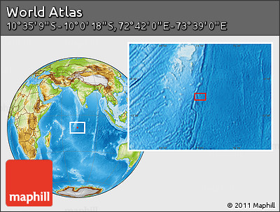 Physical Location Map of the Area around 10° 17' 43" S, 73° 10' 30" E