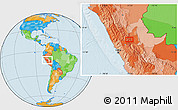 Political Location Map of the area around 10° 17' 43" S, 75° 34' 29" W