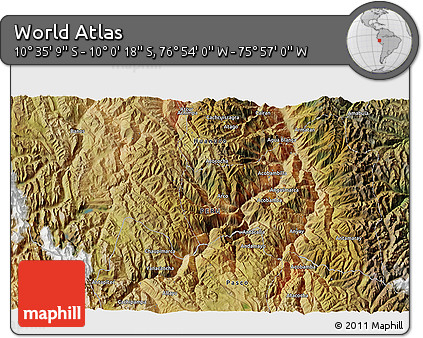 Satellite 3D Map of the Area around 10° 17' 43" S, 76° 25' 30" W