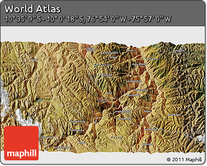 Satellite 3D Map of the Area around 10° 17' 43" S, 76° 25' 30" W