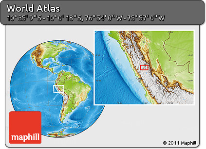 Physical Location Map of the Area around 10° 17' 43" S, 76° 25' 30" W