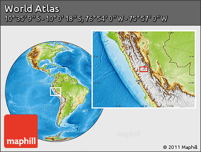 Physical Location Map of the Area around 10° 17' 43" S, 76° 25' 30" W