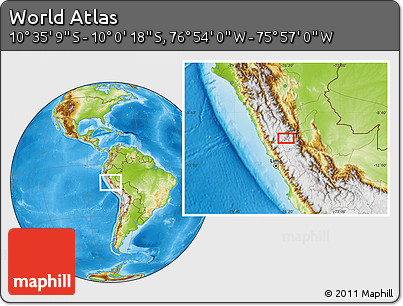 Physical Location Map of the Area around 10° 17' 43" S, 76° 25' 30" W