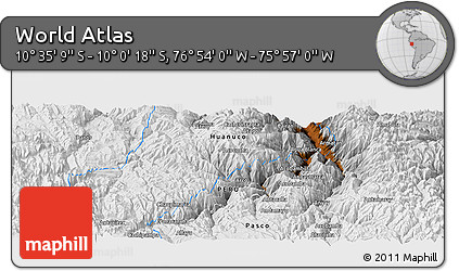 Physical Panoramic Map of the Area around 10° 17' 43" S, 76° 25' 30" W