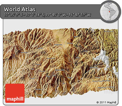 Satellite 3D Map of the Area around 10° 17' 43" S, 77° 16' 30" W