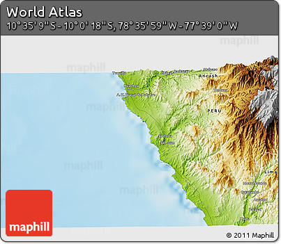 Physical 3D Map of the Area around 10° 17' 43" S, 78° 7' 30" W