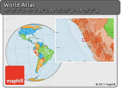 Political Location Map of the Area around 10° 17' 43" S, 78° 7' 30" W