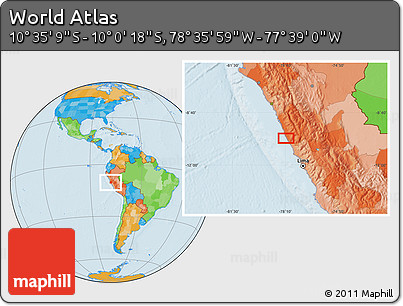 Political Location Map of the Area around 10° 17' 43" S, 78° 7' 30" W