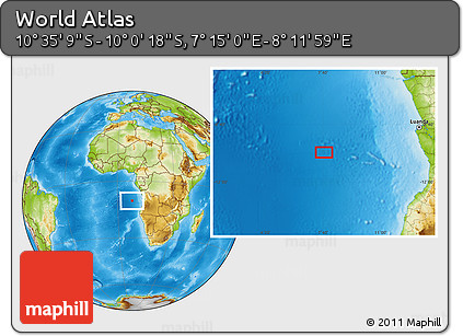 Physical Location Map of the Area around 10° 17' 43" S, 7° 43' 29" E