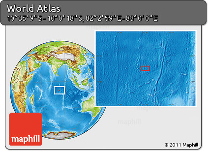Physical Location Map of the Area around 10° 17' 43" S, 82° 31' 30" E