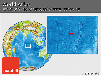 Physical Location Map of the Area around 10° 17' 43" S, 82° 31' 30" E