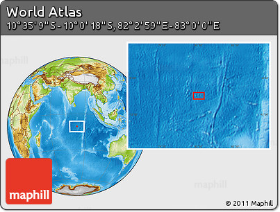 Physical Location Map of the Area around 10° 17' 43" S, 82° 31' 30" E