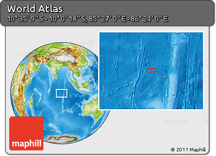 Physical Location Map of the Area around 10° 17' 43" S, 85° 55' 30" E
