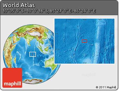 Physical Location Map of the Area around 10° 17' 43" S, 85° 55' 30" E