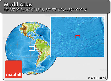 Physical Location Map of the Area around 10° 17' 43" S, 87° 28' 29" W