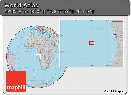 Gray Location Map of the Area around 10° 17' 43" S, 8° 34' 29" E