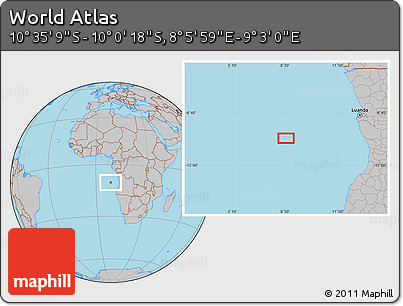 Gray Location Map of the Area around 10° 17' 43" S, 8° 34' 29" E