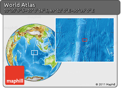 Physical Location Map of the Area around 10° 17' 43" S, 90° 10' 30" E