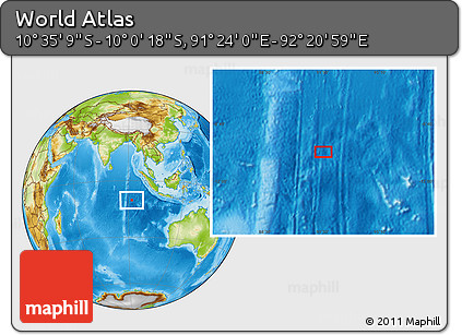Physical Location Map of the Area around 10° 17' 43" S, 91° 52' 30" E