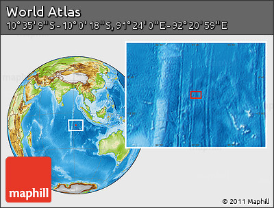 Physical Location Map of the Area around 10° 17' 43" S, 91° 52' 30" E