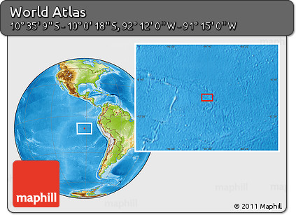 Physical Location Map of the Area around 10° 17' 43" S, 91° 43' 29" W