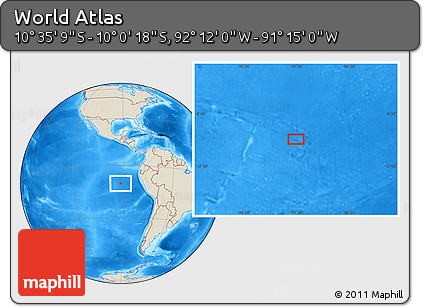 Shaded Relief Location Map of the Area around 10° 17' 43" S, 91° 43' 29" W