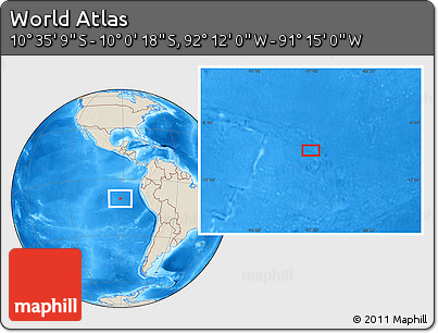 Shaded Relief Location Map of the Area around 10° 17' 43" S, 91° 43' 29" W