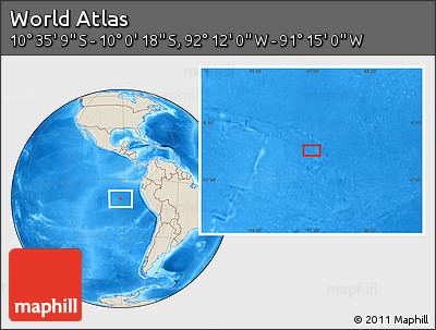 Shaded Relief Location Map of the Area around 10° 17' 43" S, 91° 43' 29" W