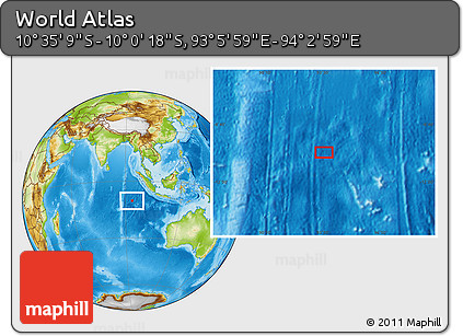 Physical Location Map of the Area around 10° 17' 43" S, 93° 34' 29" E