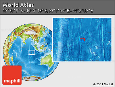 Physical Location Map of the Area around 10° 17' 43" S, 93° 34' 29" E