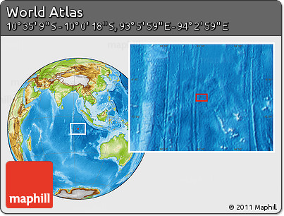 Physical Location Map of the Area around 10° 17' 43" S, 93° 34' 29" E