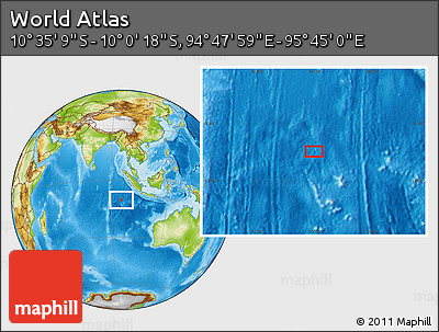 Physical Location Map of the Area around 10° 17' 43" S, 95° 16' 30" E