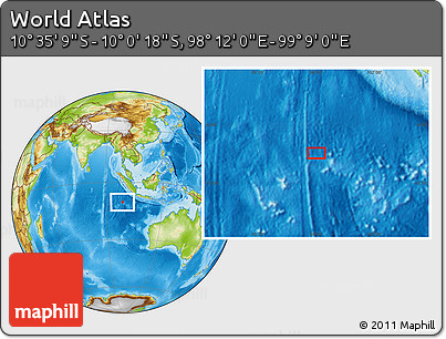 Physical Location Map of the Area around 10° 17' 43" S, 98° 40' 30" E