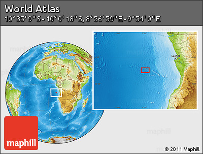 Physical Location Map of the Area around 10° 17' 43" S, 9° 25' 30" E