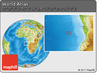 Physical Location Map of the Area around 10° 17' 43" S, 9° 25' 30" E
