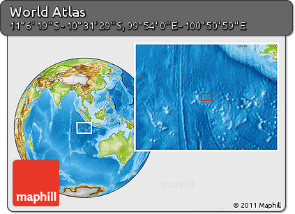 Physical Location Map of the Area around 10° 48' 54" S, 100° 22' 30" E