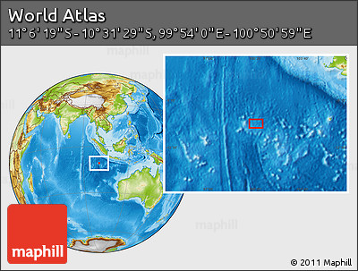 Physical Location Map of the Area around 10° 48' 54" S, 100° 22' 30" E