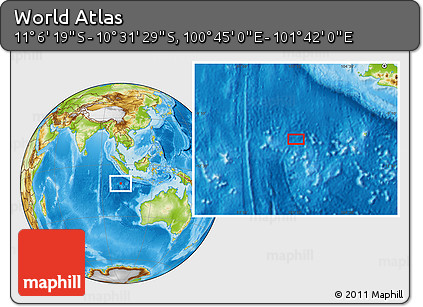 Physical Location Map of the Area around 10° 48' 54" S, 101° 13' 29" E