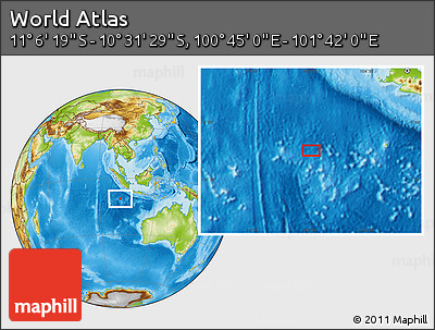 Physical Location Map of the Area around 10° 48' 54" S, 101° 13' 29" E