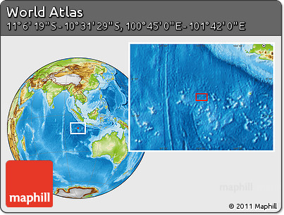 Physical Location Map of the Area around 10° 48' 54" S, 101° 13' 29" E