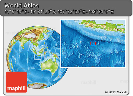 Physical Location Map of the Area around 10° 48' 54" S, 108° 1' 30" E