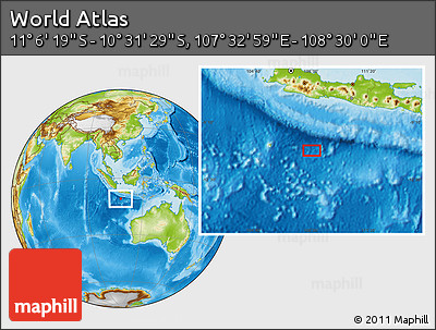 Physical Location Map of the Area around 10° 48' 54" S, 108° 1' 30" E