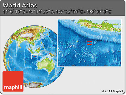Physical Location Map of the Area around 10° 48' 54" S, 108° 1' 30" E