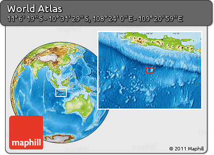 Physical Location Map of the Area around 10° 48' 54" S, 108° 52' 30" E