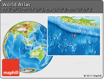 Physical Location Map of the Area around 10° 48' 54" S, 108° 52' 30" E