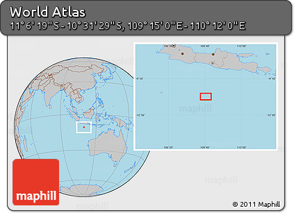 Gray Location Map of the Area around 10° 48' 54" S, 109° 43' 29" E