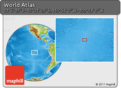 Physical Location Map of the Area around 10° 48' 54" S, 110° 25' 30" W