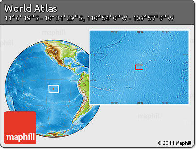 Physical Location Map of the Area around 10° 48' 54" S, 110° 25' 30" W