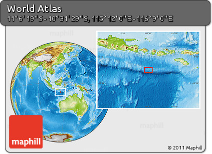 Physical Location Map of the Area around 10° 48' 54" S, 115° 40' 30" E